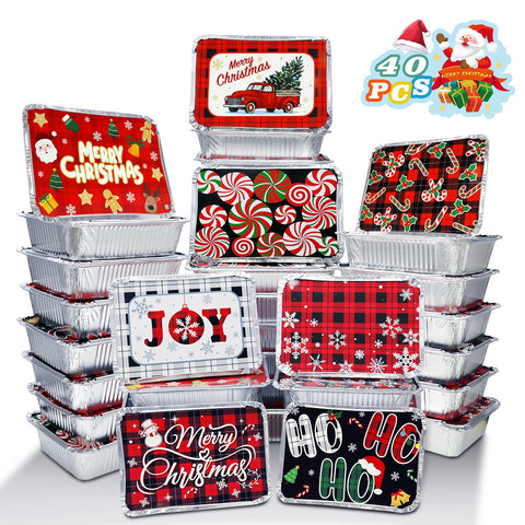 Tunpug 40-piece Christmas foil containers with festive lids for easy holiday gifting