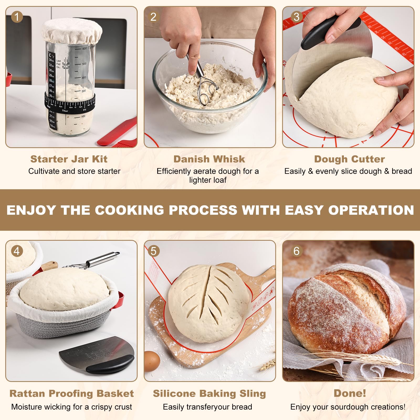 Tunyet sourdough starter jar with wide mouth for easy feeding and cleaning