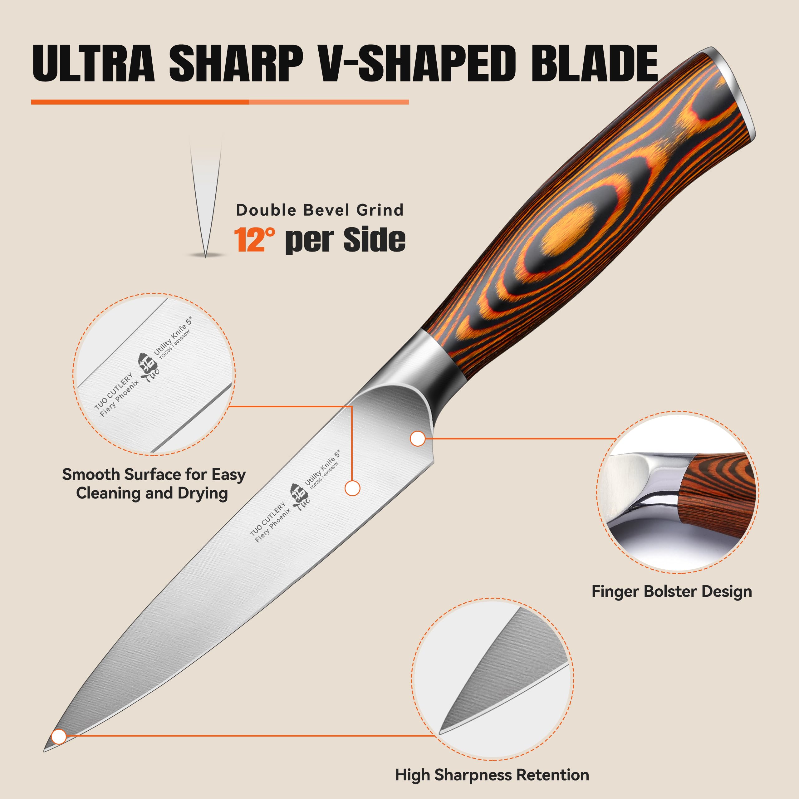 TUO Fiery Phoenix 5in knife ergonomic grip promoting comfortable handling