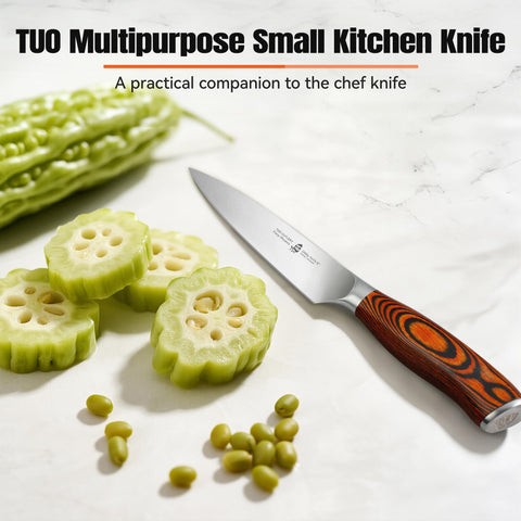 TUO Fiery Phoenix 5in knife with pakkawood handle offering ergonomic comfort