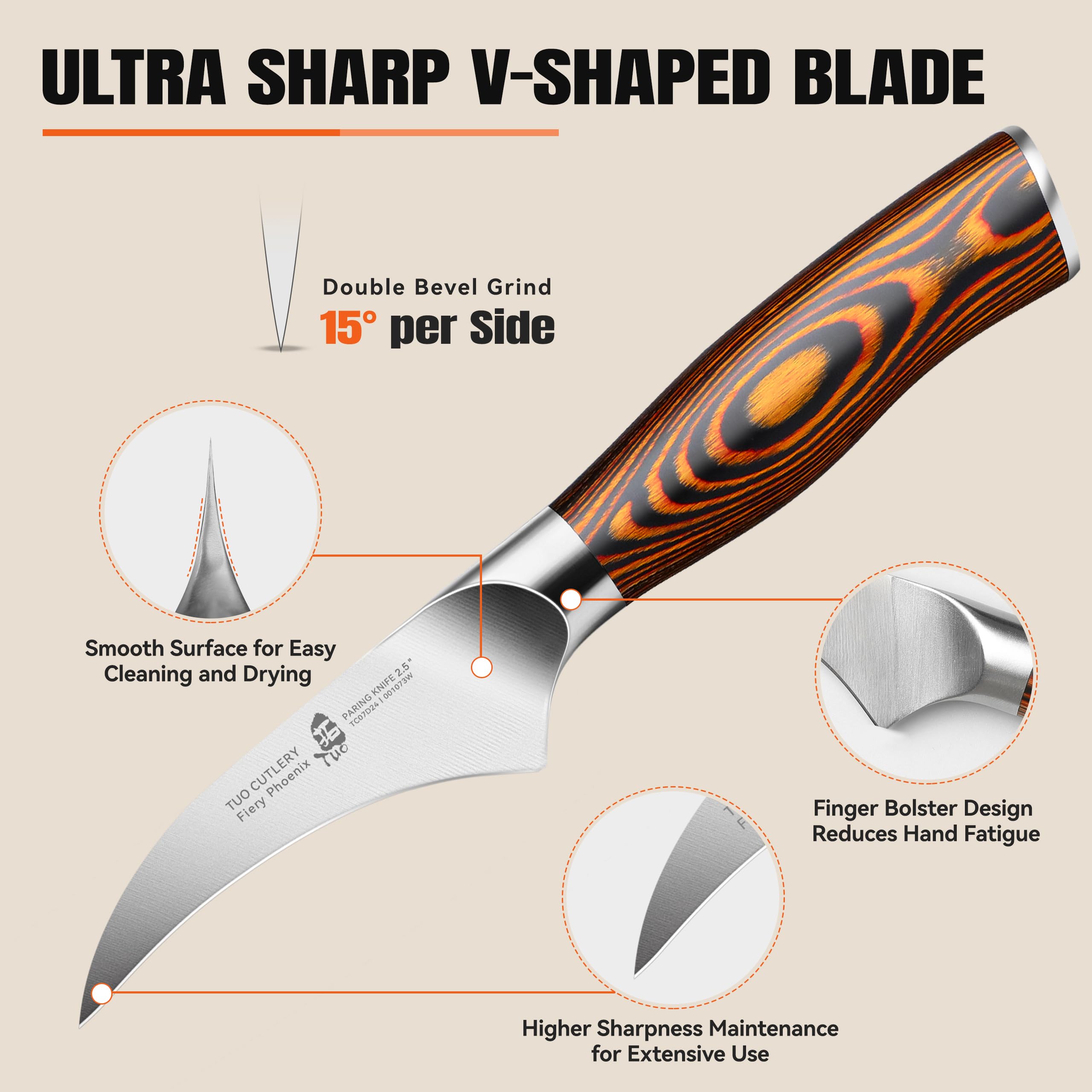 TUO Fiery Series kitchen knife complements bold aesthetics