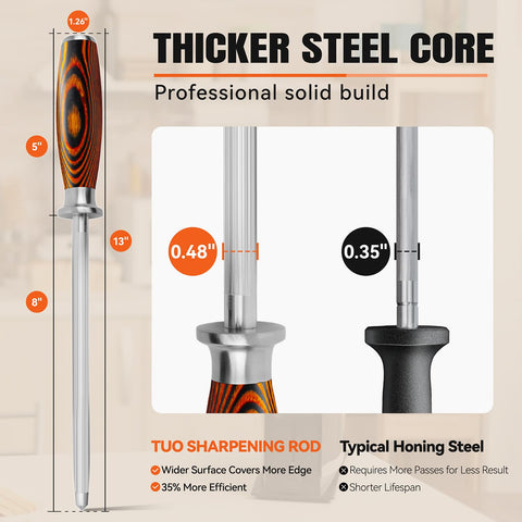 TUO honing rod ideal for outdoor kitchen and knife roll
