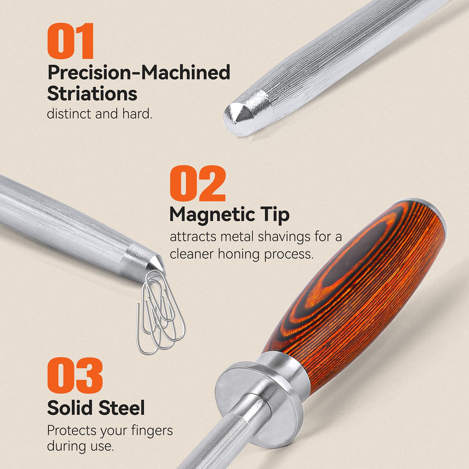 TUO honing rod precise honing action for blade realignment