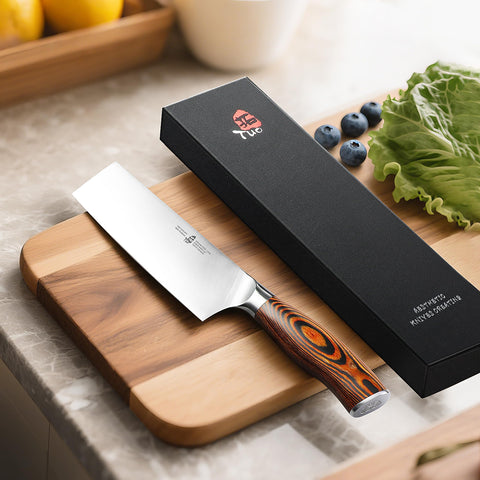 TUO Nakiri pakkawood grain adds natural aesthetics and durability