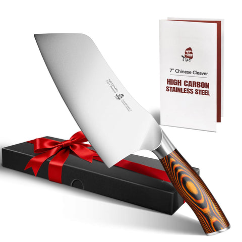 TUO 7-inch Vegetable Cleaver blade profile for versatile chopping.