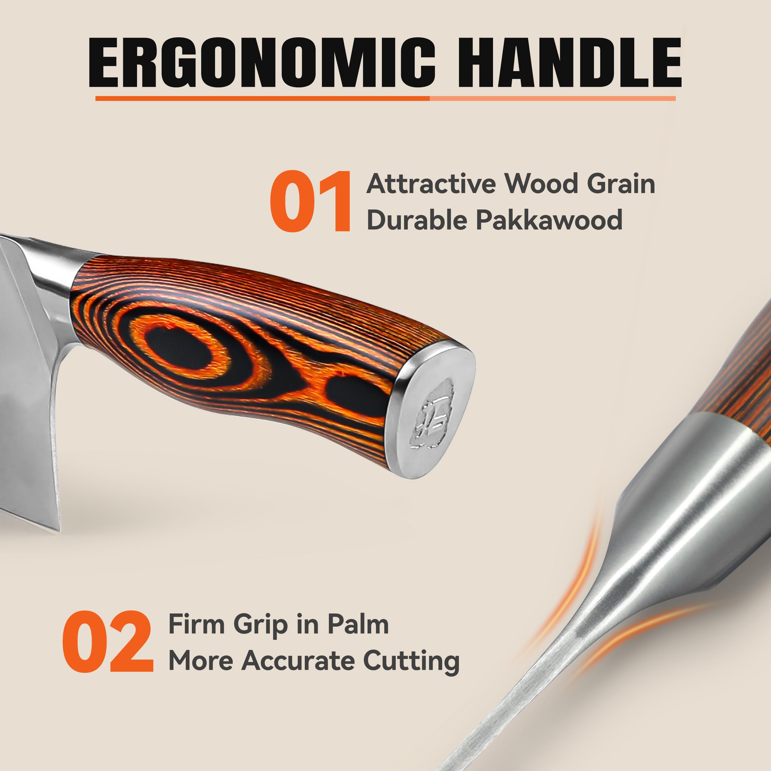 TUO 56 HRC edge with 18 degrees per side provides sharp cuts.