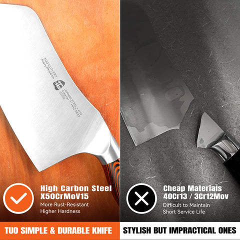 TUO full-tang structure delivers stability during tough chopping tasks.