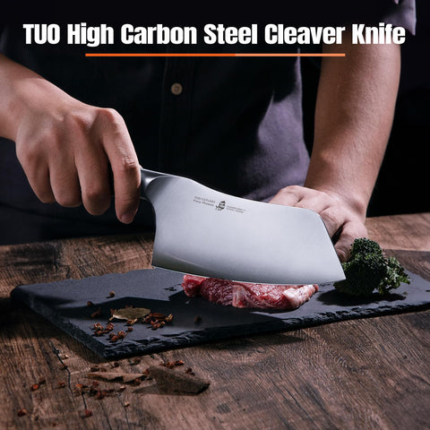 TUO cleaver precision tip-cutting for clean vegetable slices.