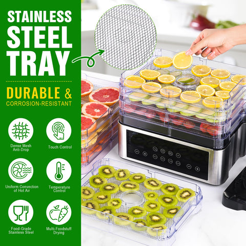 Tupoyi 350W air circulation delivers fast, even dehydration across shelves.