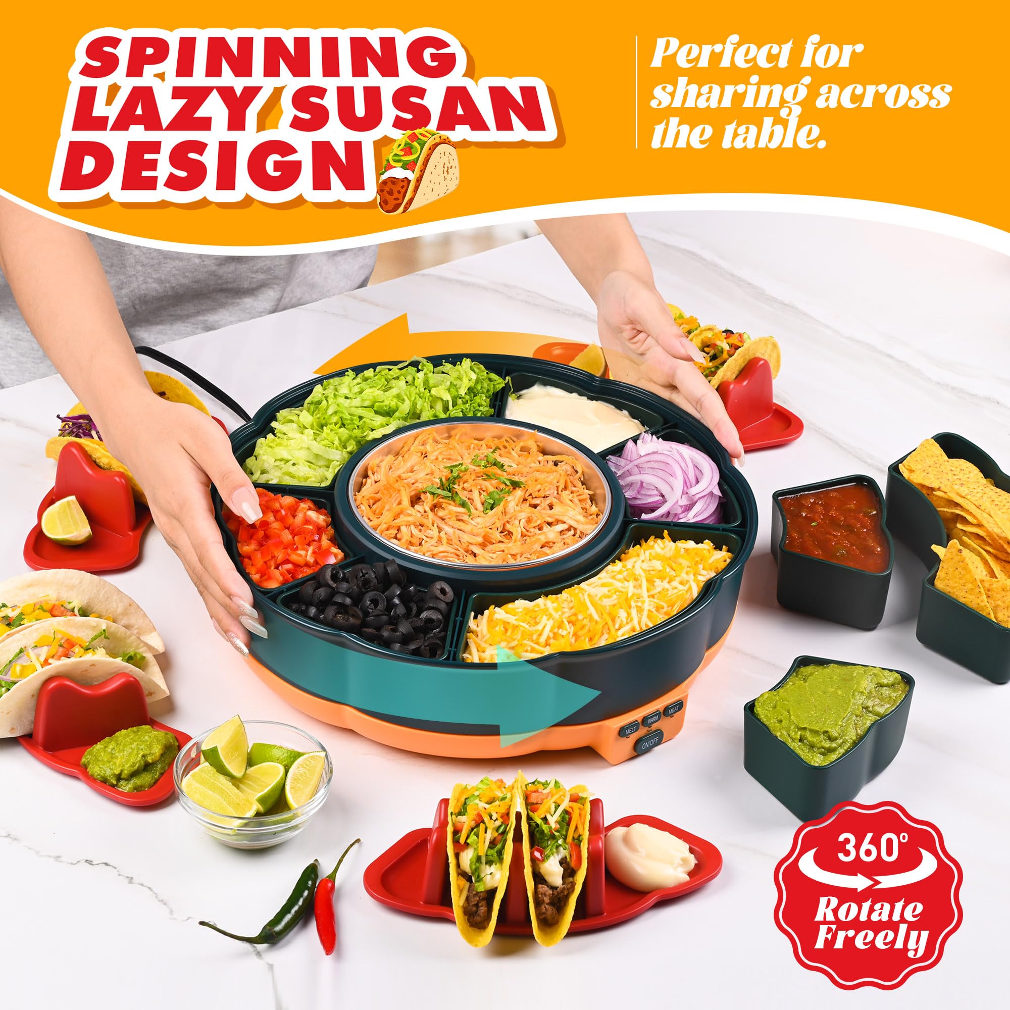 Tupoyi Taco Tuesday Kit 6-topping compartments organize toppings for quick builds.