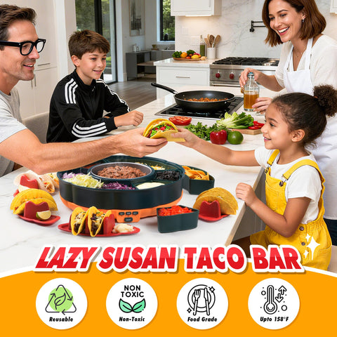 Tupoyi Taco Tuesday Kit detachable Lazy Susan enables easy, shared serving.