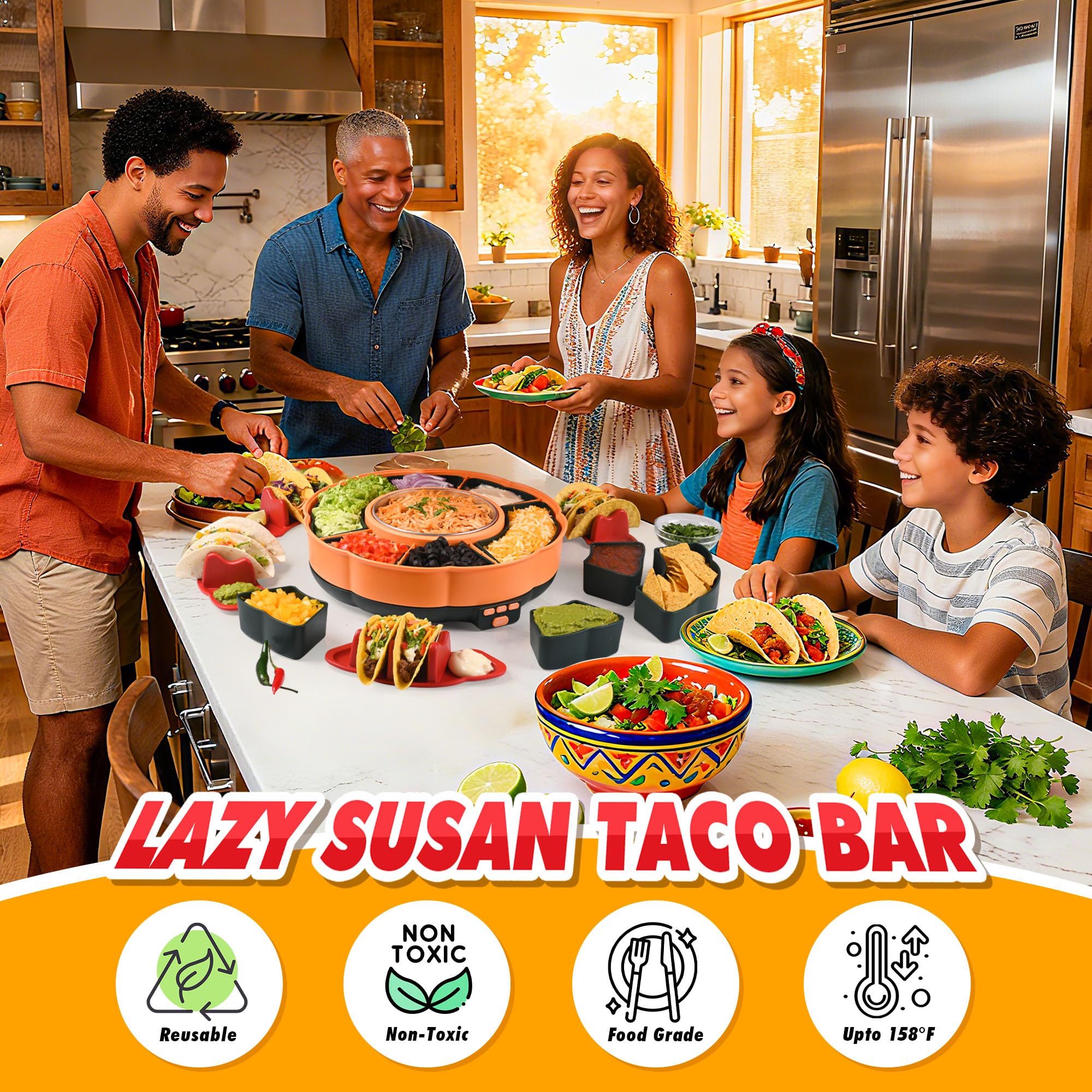 Tupoyi Taco Tuesday Kit six rotating topping compartments for easy customization