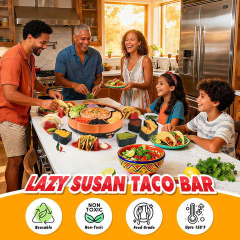 Tupoyi Taco Tuesday Kit six rotating topping compartments for easy customization