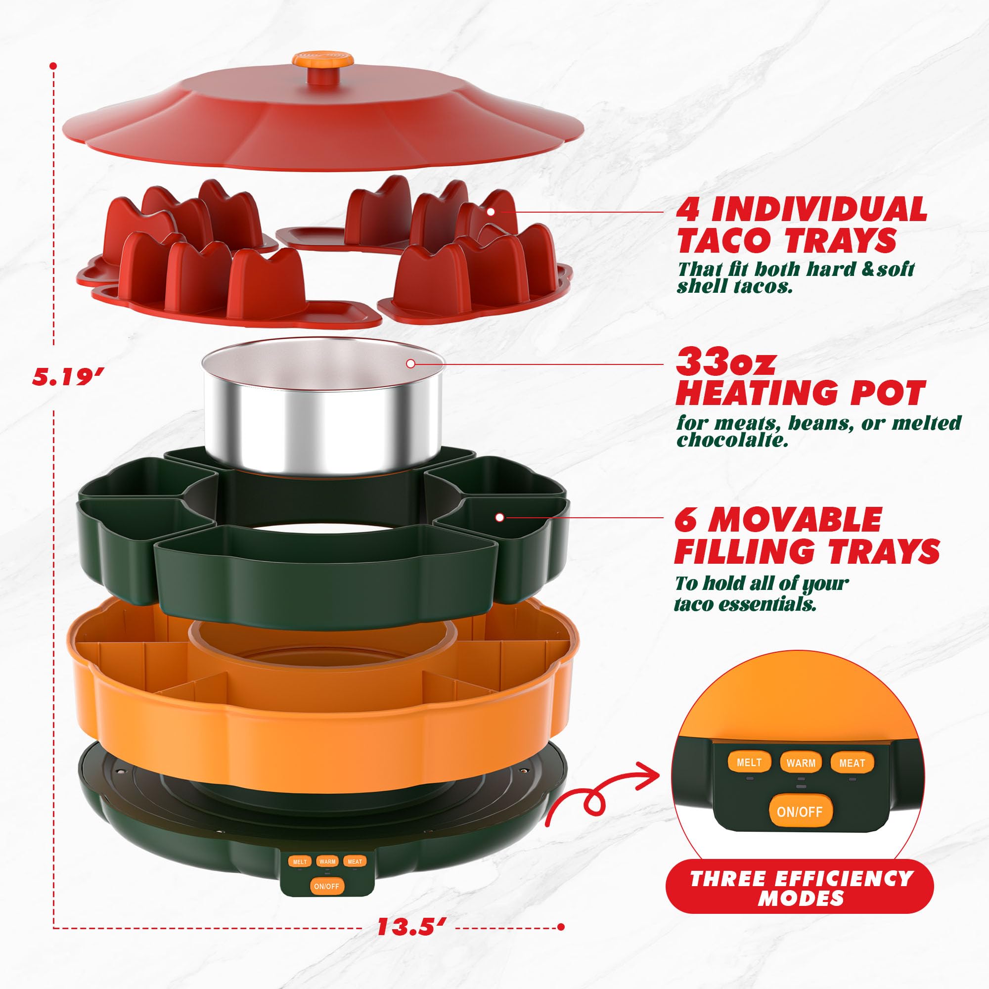 Tupoyi Taco Tuesday Kit detachable Lazy Susan tray for easy passing and serving