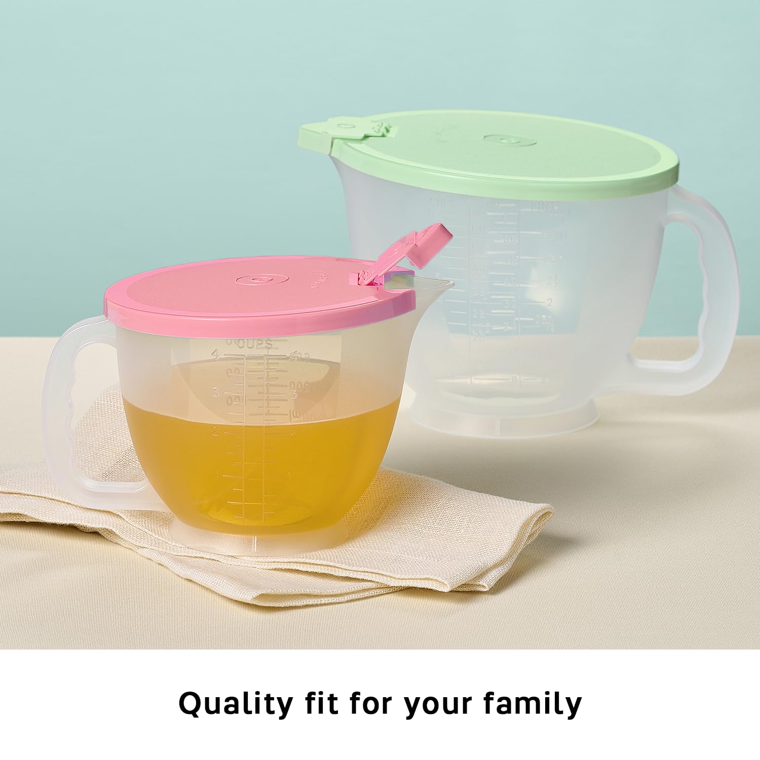 Tupperware Classic Mix-N-Store measurement markings closeup showing durable readability for prep.