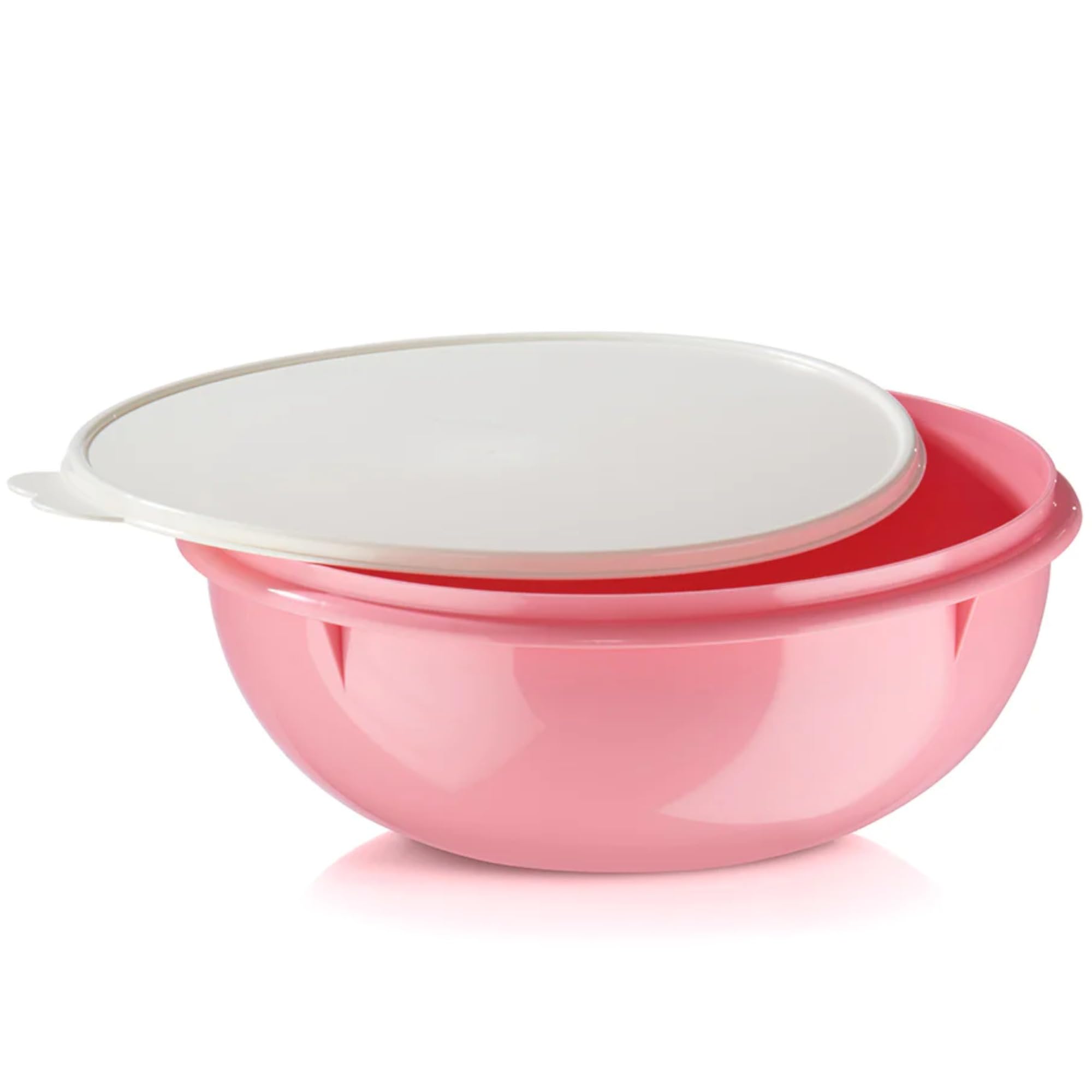 Tupperware Fix N Mix 26-Cup pink bowl with lid seal, showcasing airtight storage.