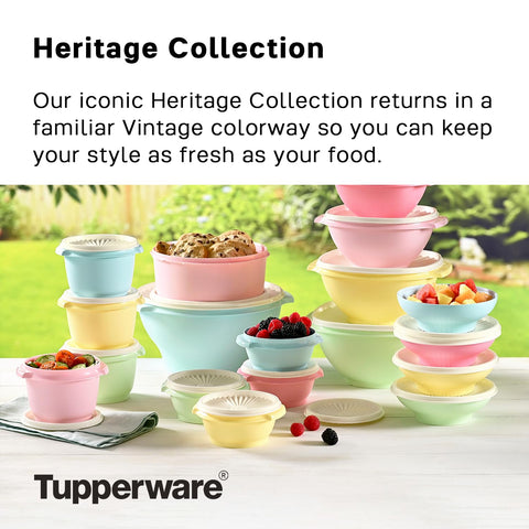 Tupperware Heritage canister lid-open view showing easy instant seal for quick access