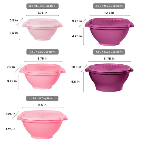 Tupperware Heritage 10-piece set stacks neatly for easy cupboard organization.