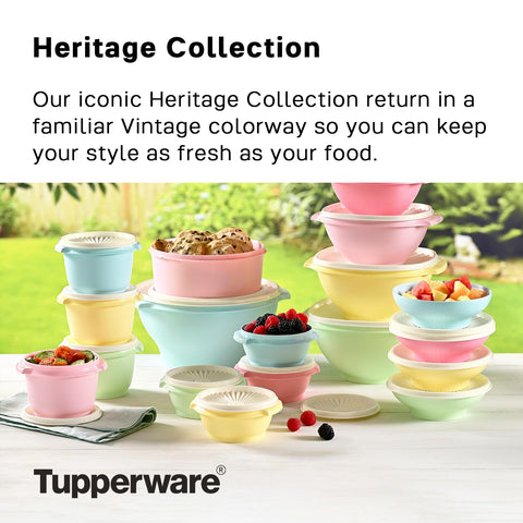 Tupperware Heritage vintage pink lid close-up showing instant seal for quick access.