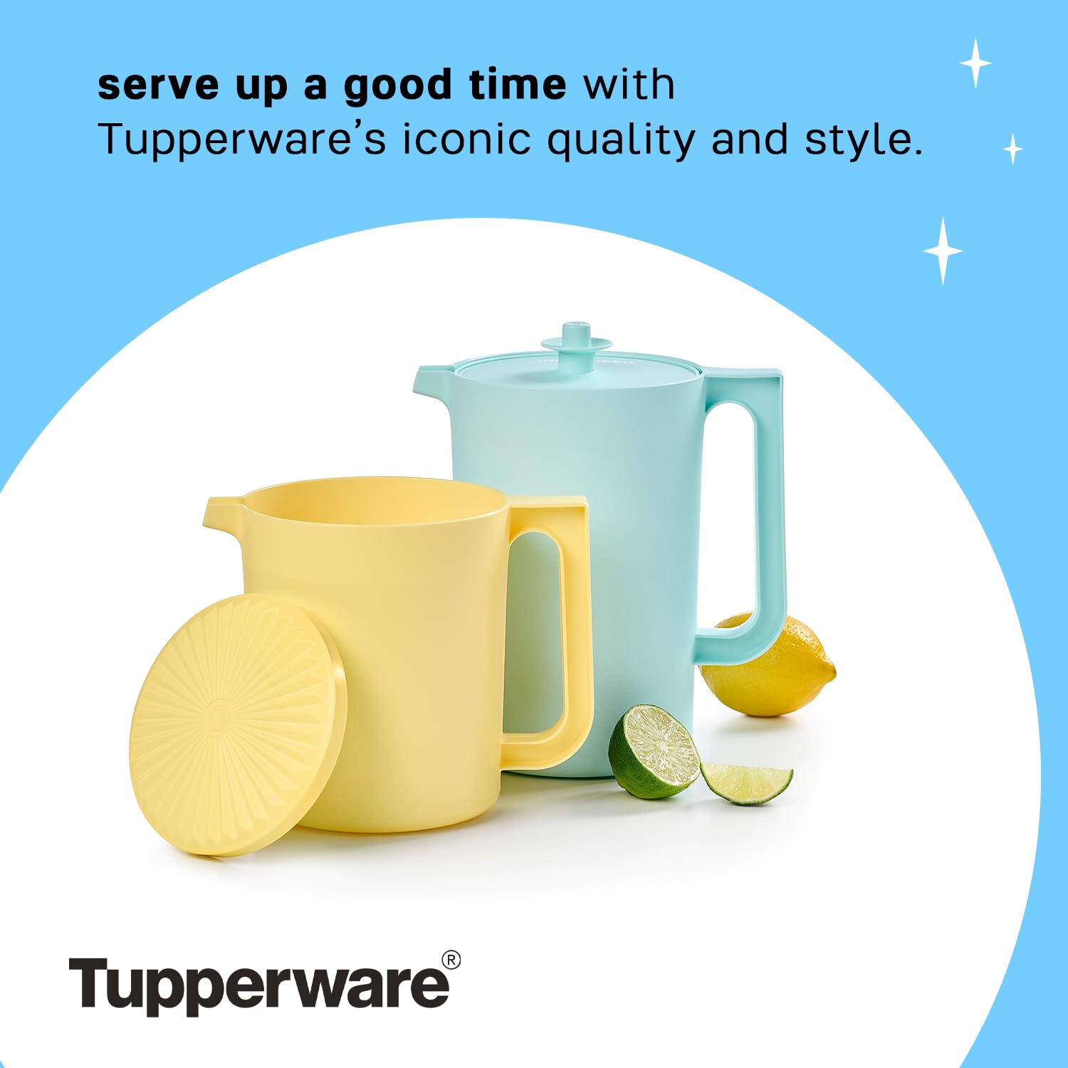Ergonomic handle on Tupperware Heritage pitcher for comfortable pouring.