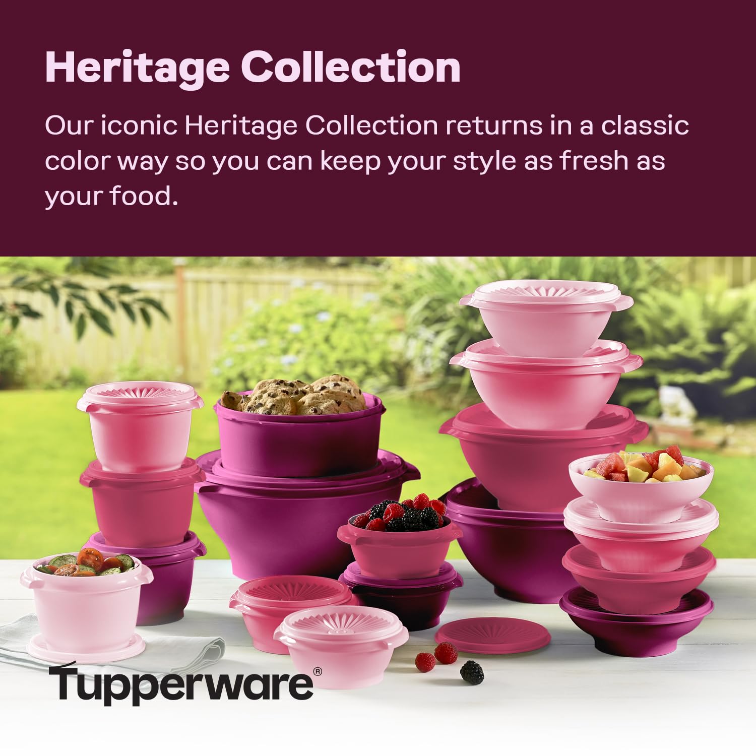 Tupperware Heritage pink container set shown open for easy access.