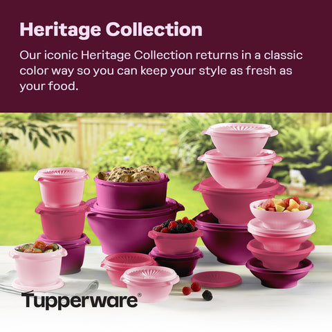 Tupperware Heritage pink container set shown open for easy access.