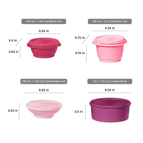 Tupperware Heritage pink pieces are dishwasher safe for quick cleanup.