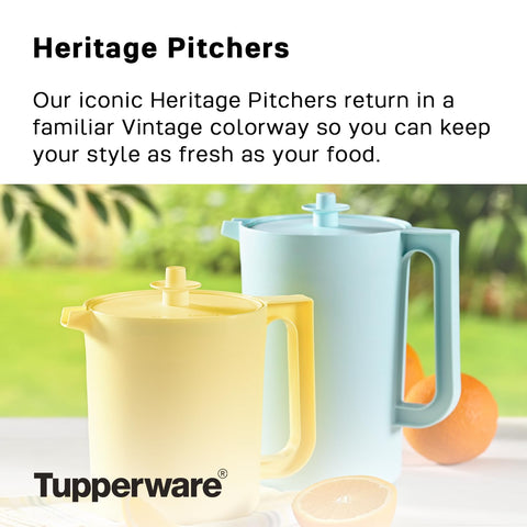Tupperware Heritage yellow pitcher adds color to parties and meals.