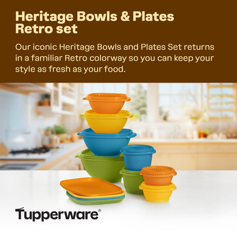 Tupperware Heritage Retro plates in Tangelo for vibrant serving.