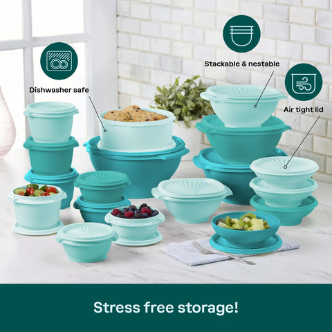 Tupperware Heritage vintage green nesting storage saves cabinet space