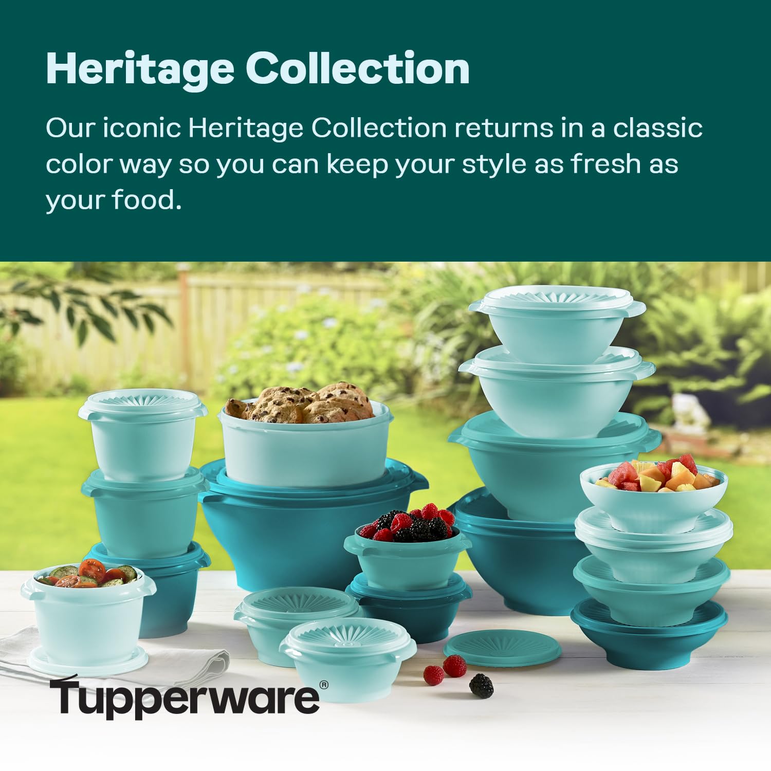 Tupperware Heritage Collection vintage green sunburst lids seal in freshness