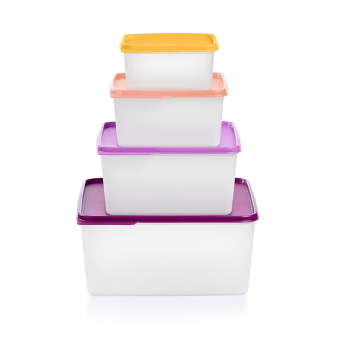 Tupperware Keeptabs four-container set front view showcases organized pantry storage.