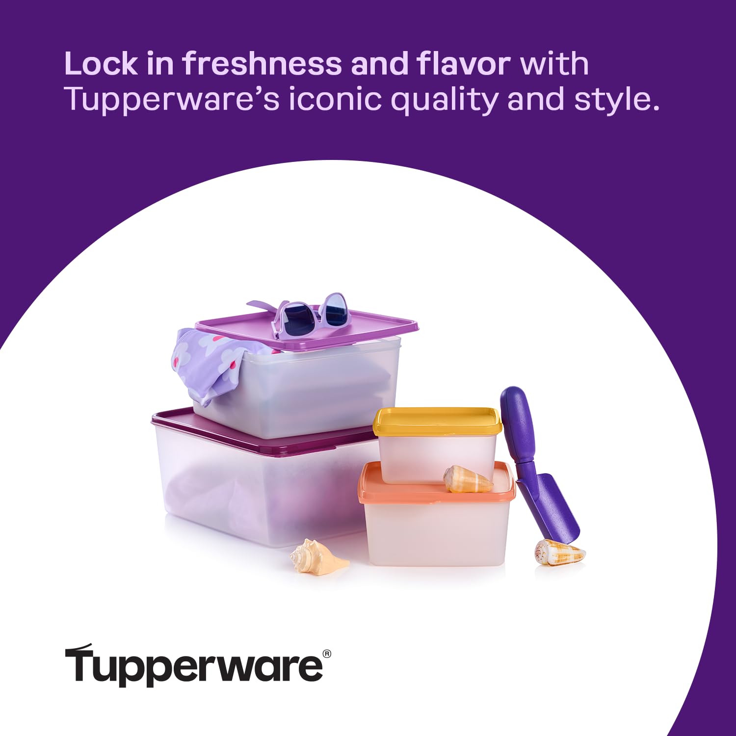 Tupperware Keeptabs nested-storage arrangement shows compact shelving.