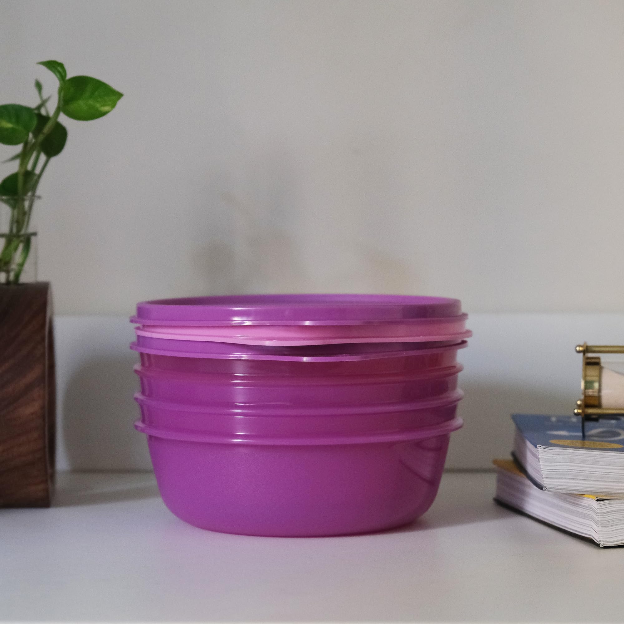 Tupperware 3-pack shown for stacking and office lunches