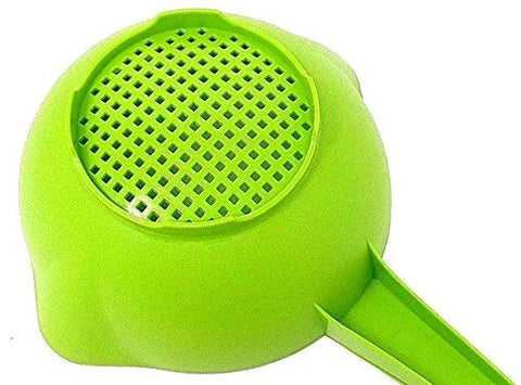 Tupperware colander with footed base in lime green provides stable draining.