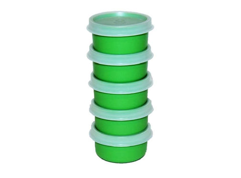 Tupperware Smidgets 1-ounce mini bowls in green with airtight seals for travel and purse organization