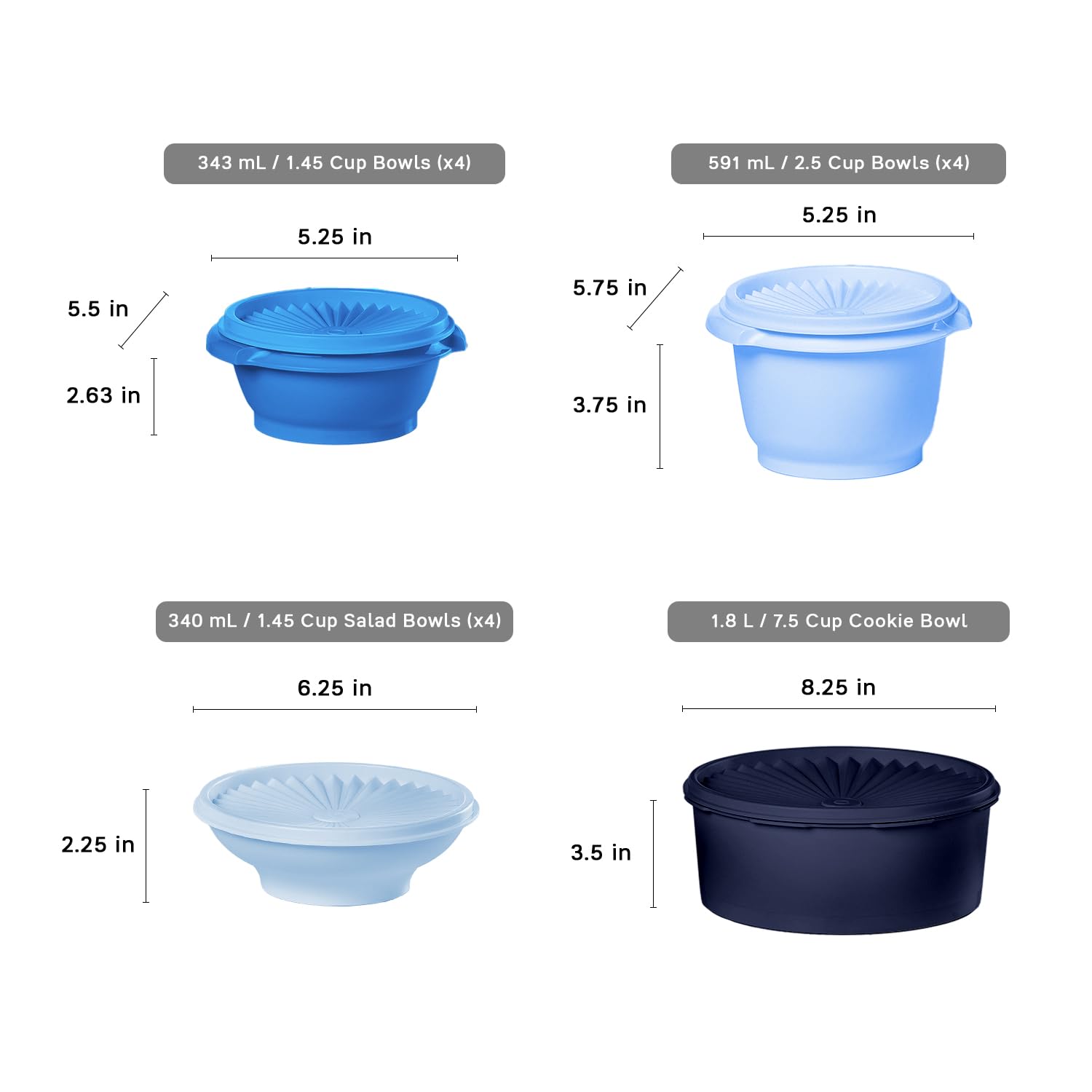 Tupperware sunburst lid design visible on the lids for secure sealing.