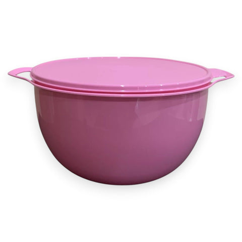 Tupperware Thatsa Mega Bowl with pink lid, 42-cup capacity for large batches