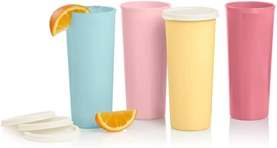 Tupperware 16 oz straight-side pastel rose tumbler for daily hydration and color coded family use.