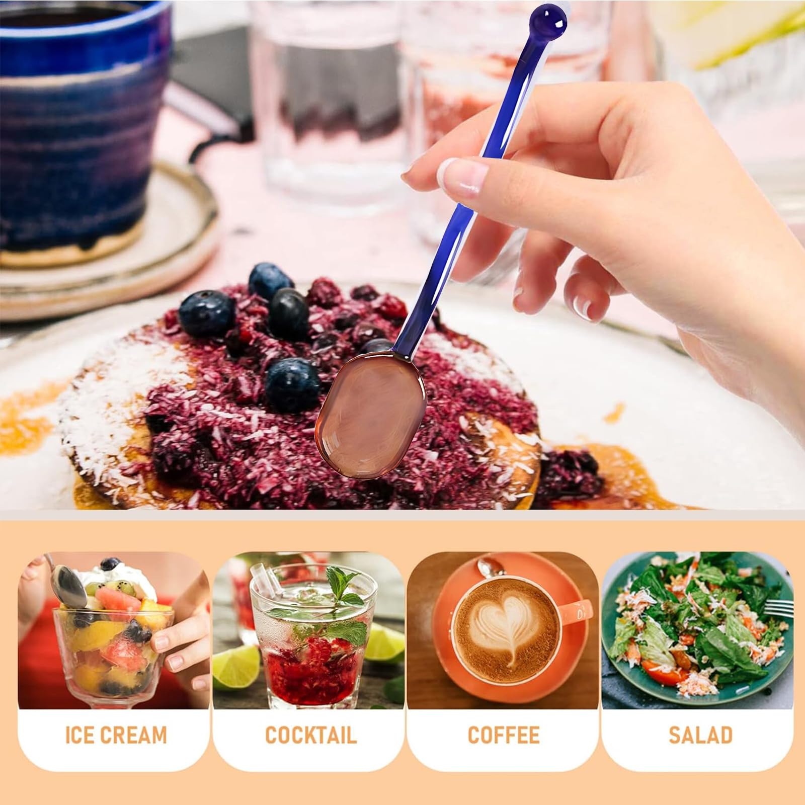 Turbokey glass spoons with dessert and ice cream serving use