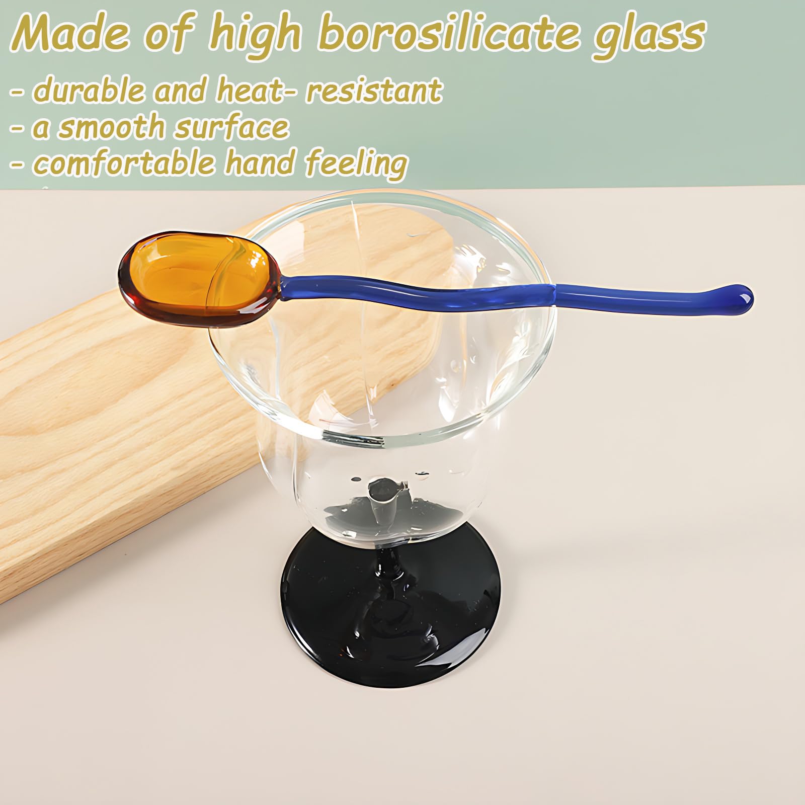 Turbokey heat-resistant glass spoons shown with hot tea and beverages