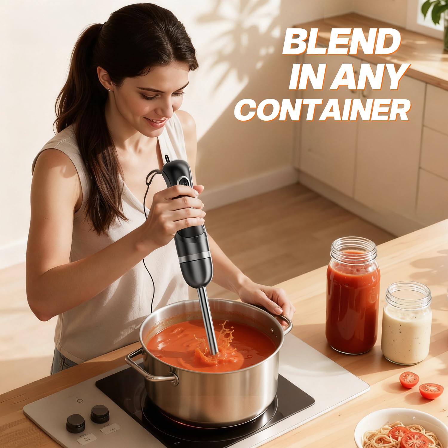 Turelar blade shaft blends directly in bowls and deep pots.