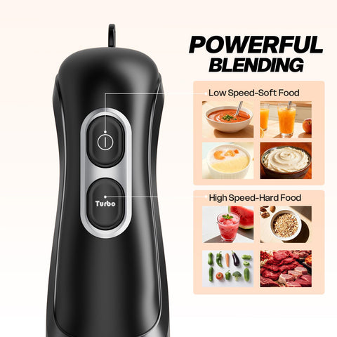 Turelar handheld blender shows ergonomic grip for comfortable blending.