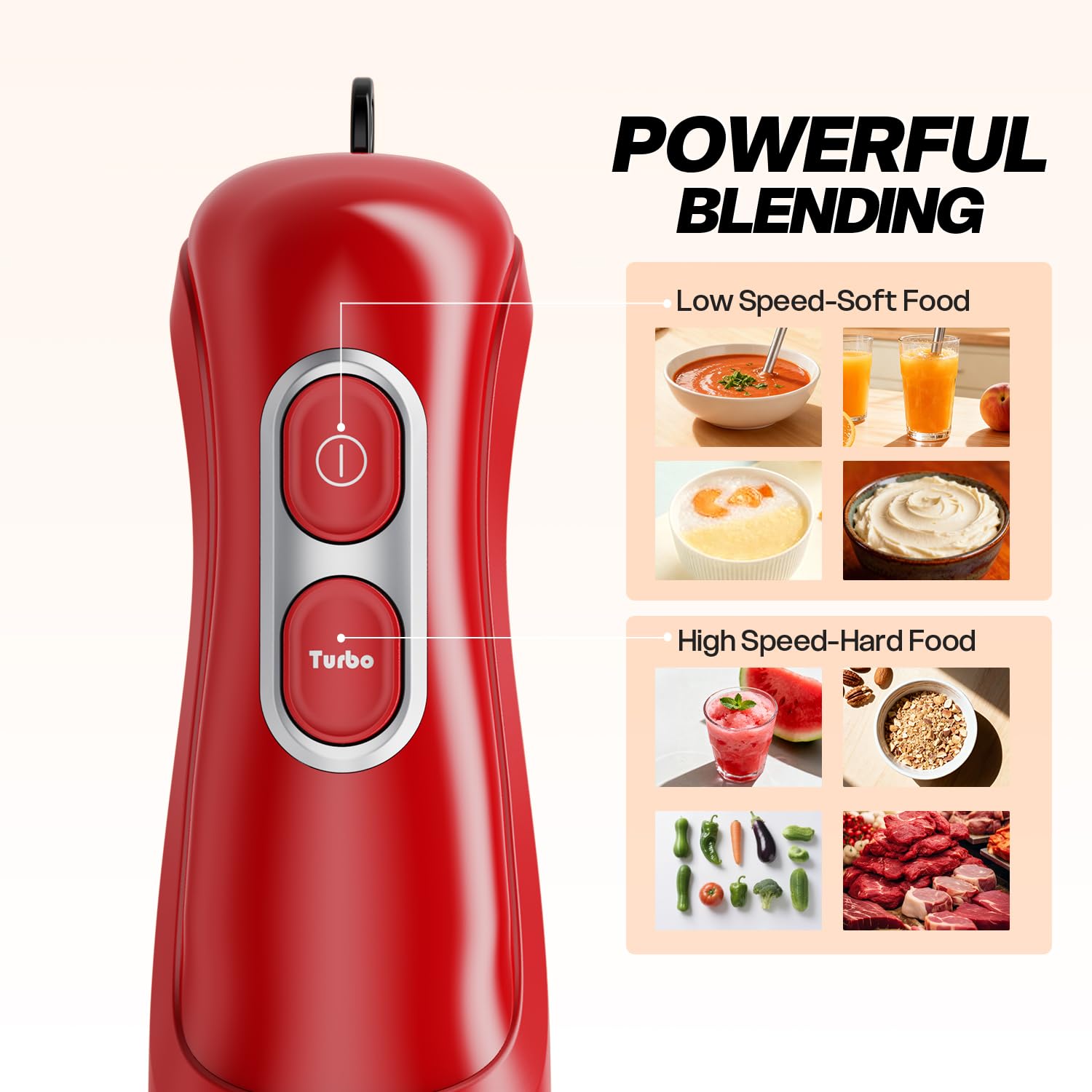Turelar immersion blender stainless steel blades for efficient purees and smoothies.
