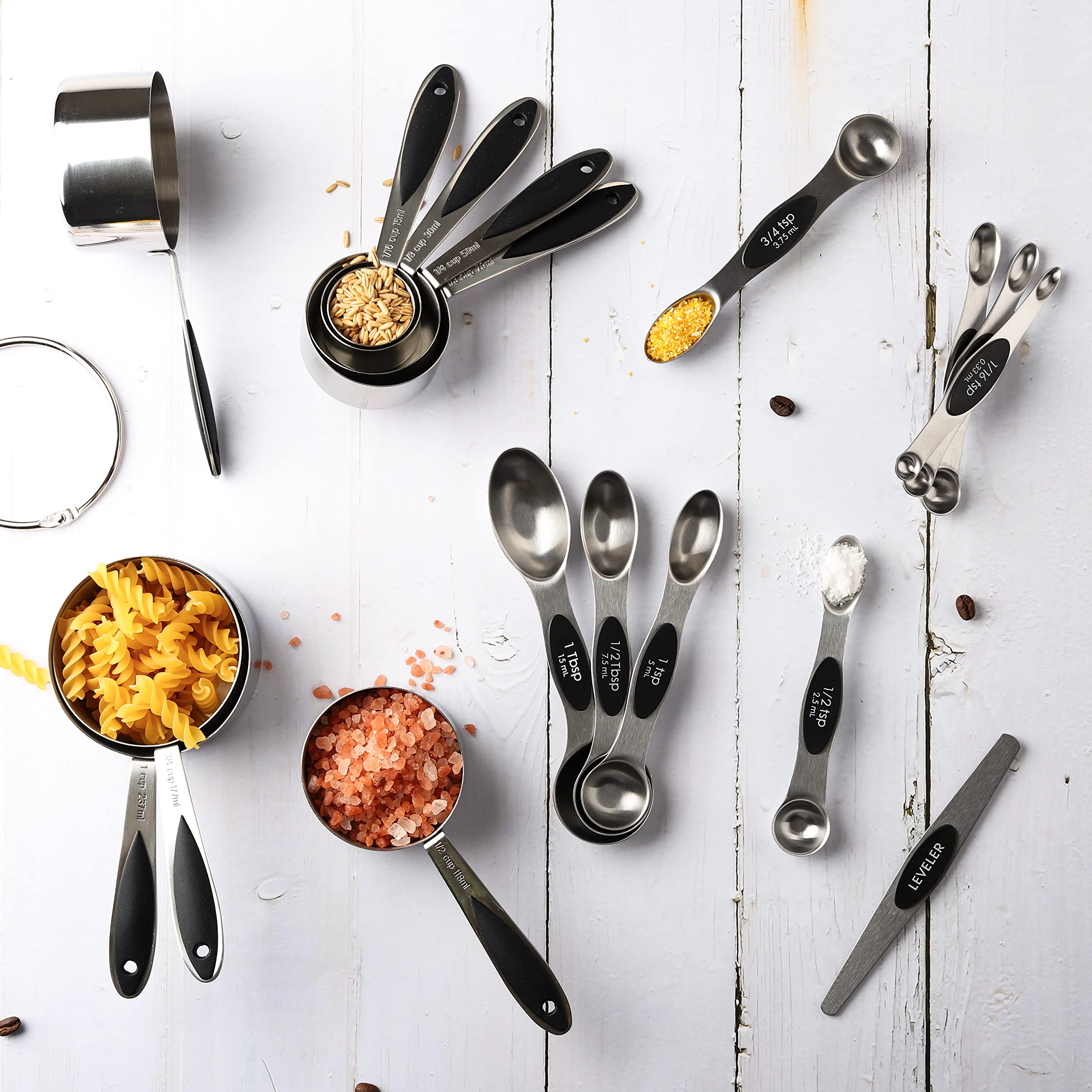 Turewin cups and spoons with engraved US and metric marks for quick reading