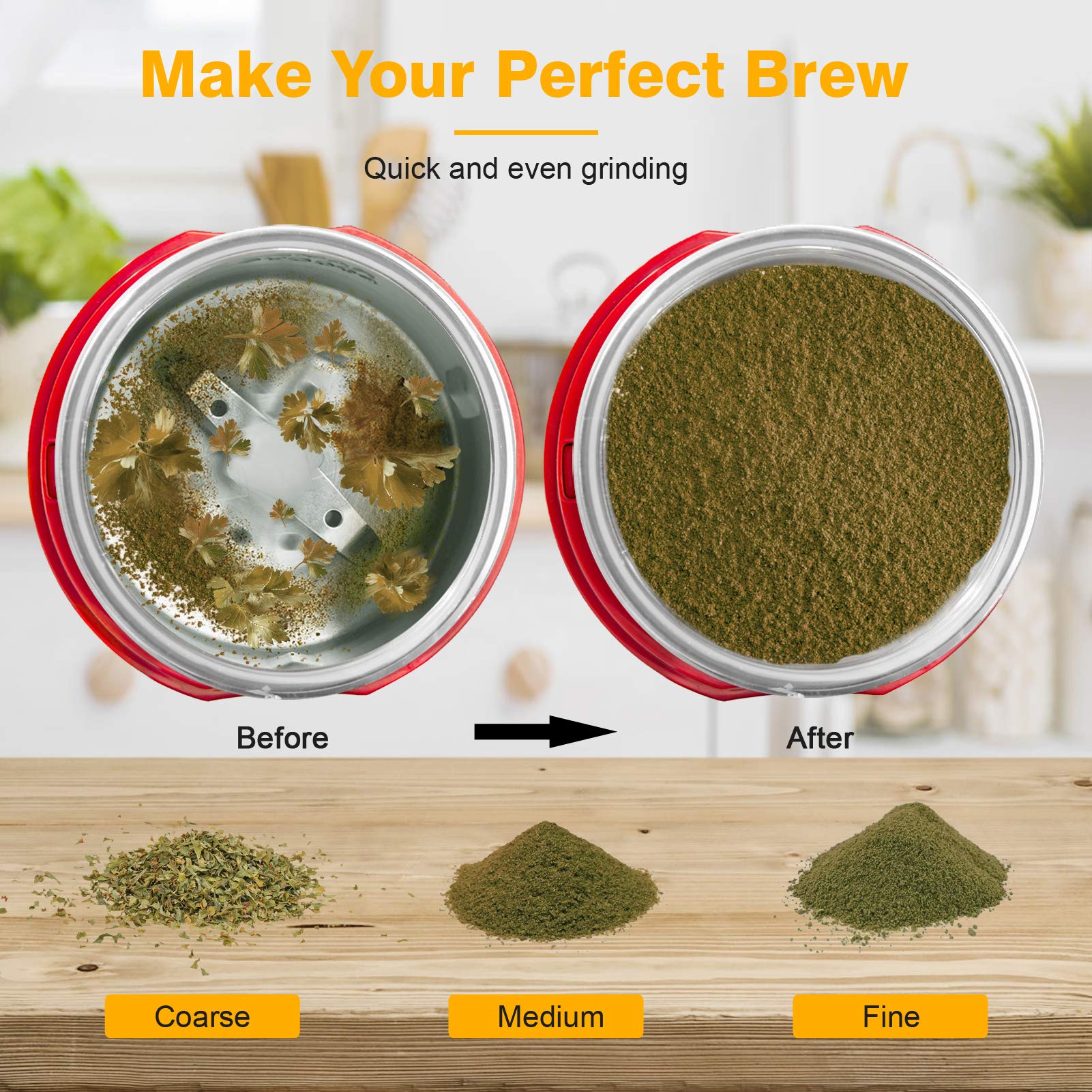 Turimon grinder motor side shows powerful 150W performance.