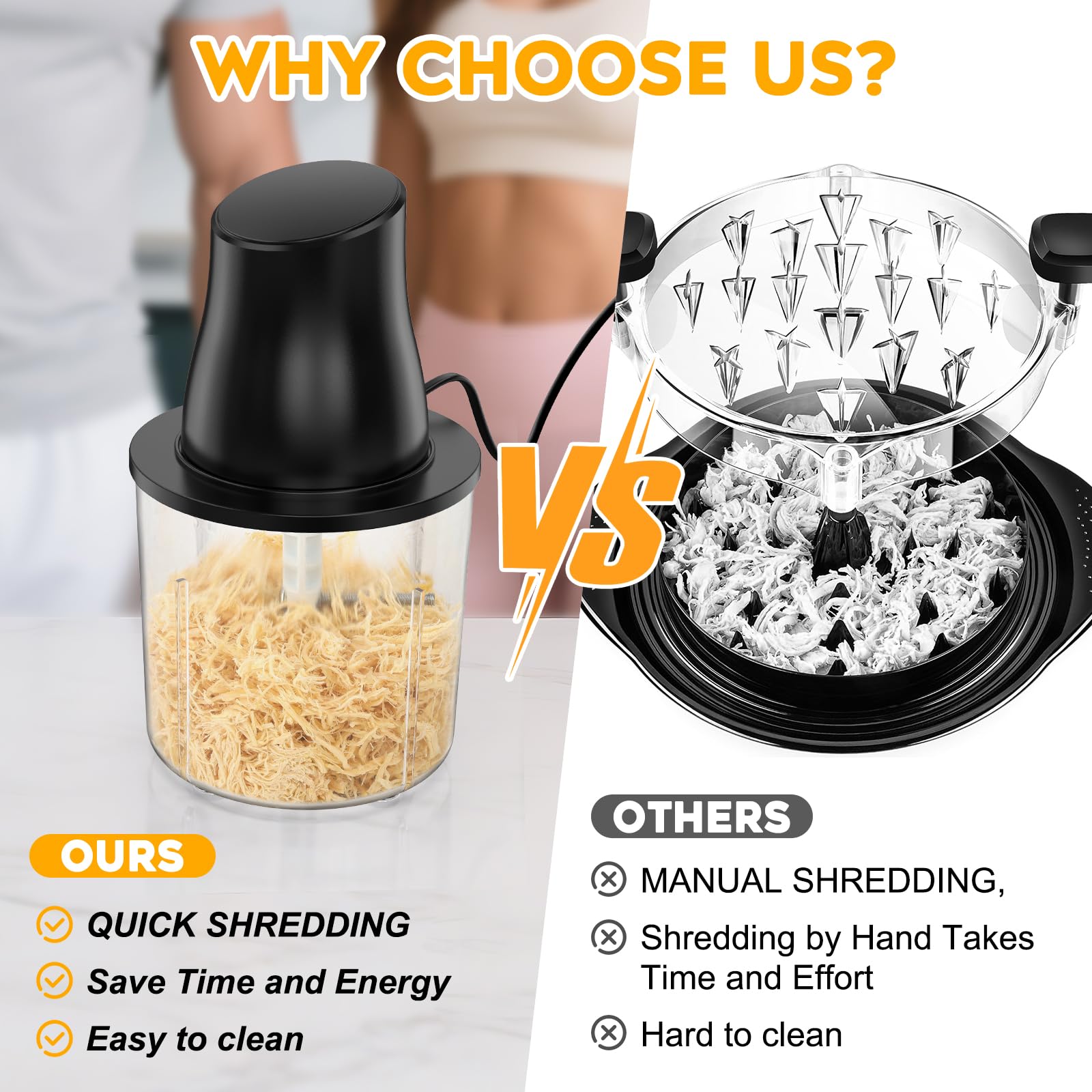 TURNRISE wire cutting knife close-up enables quick shredded chicken meal prep.