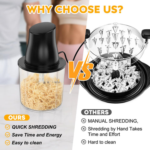 TURNRISE wire cutting knife close-up enables quick shredded chicken meal prep.