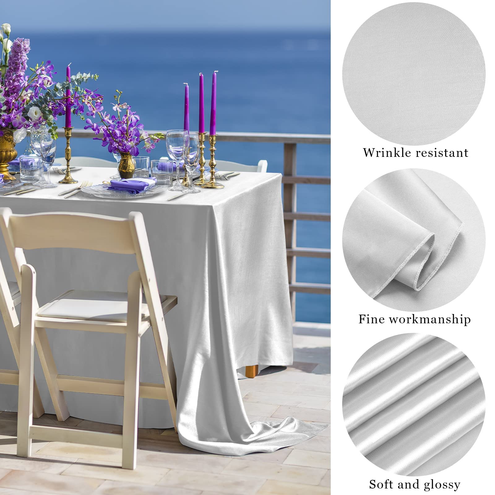 TURSTIN 102x58 tablecloth on banquet table demonstrates generous coverage for 10-12 guests.