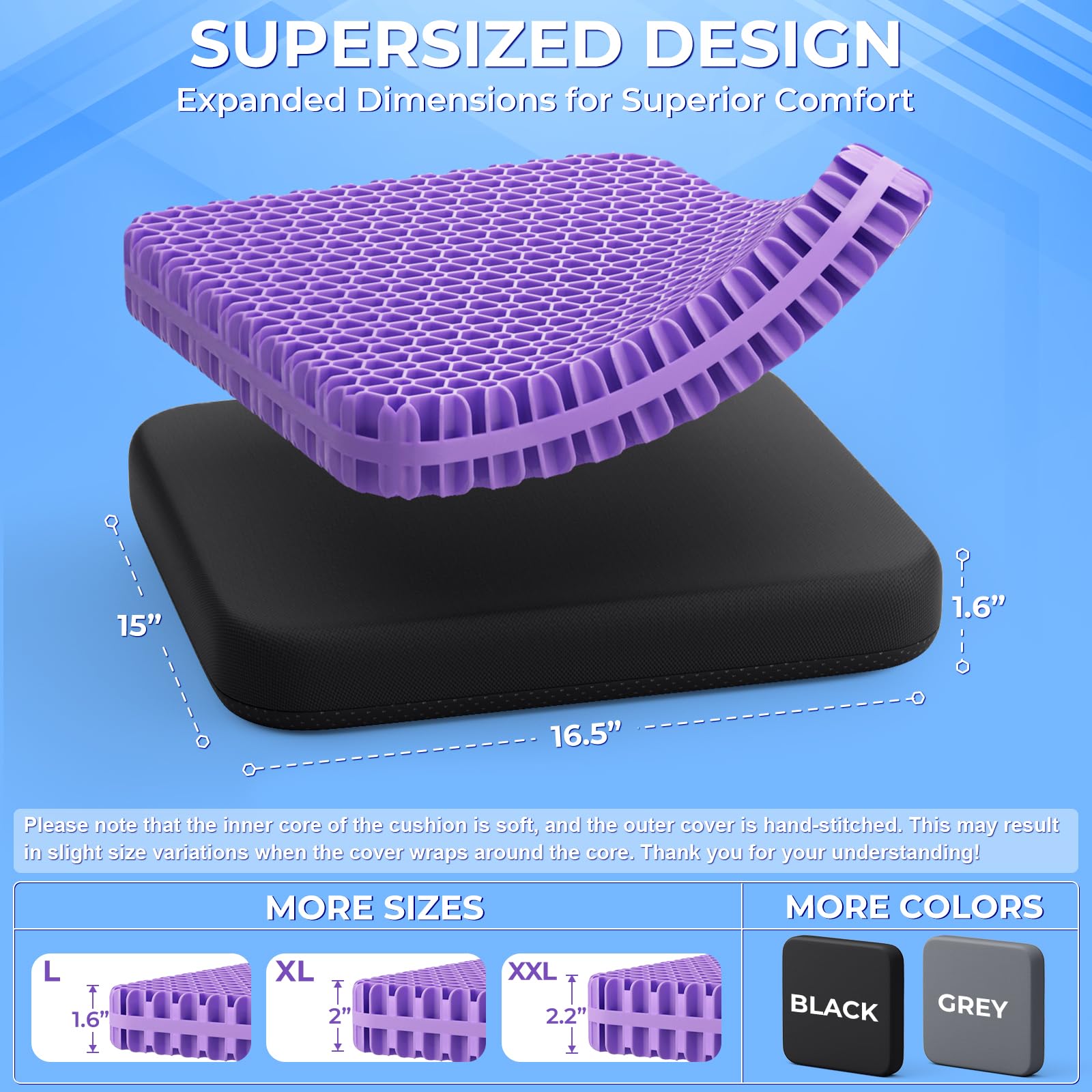 TushGuard gel seat cushion with thick-structure for enhanced comfort on hard chairs.